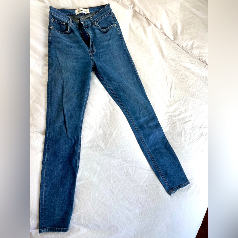 Reformation skinny mid blue jeans. Size 25